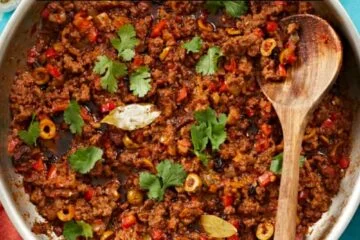 Cuban Beef Picadillo over Plantain Mash