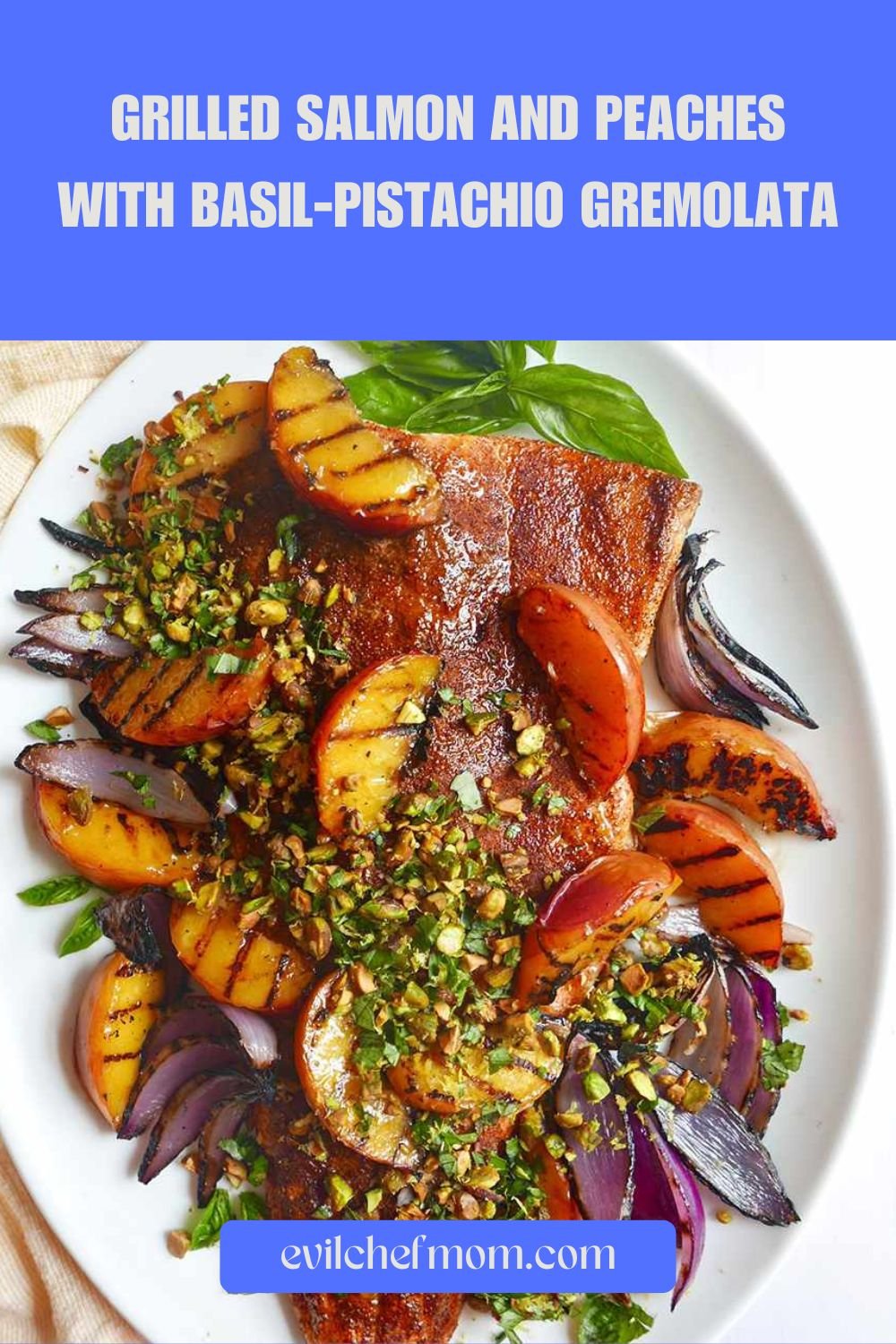 Grilled Salmon and Peaches with Basil-Pistachio Gremolata Recipe