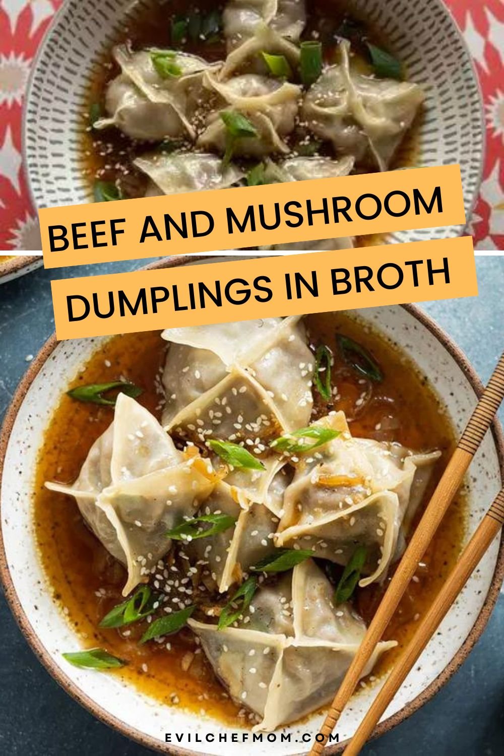 Beef and Mushroom Dumplings in Broth
