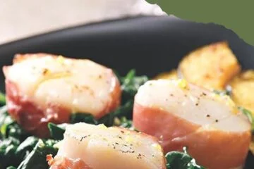 Prosciutto-Wrapped Scallops with Spinach