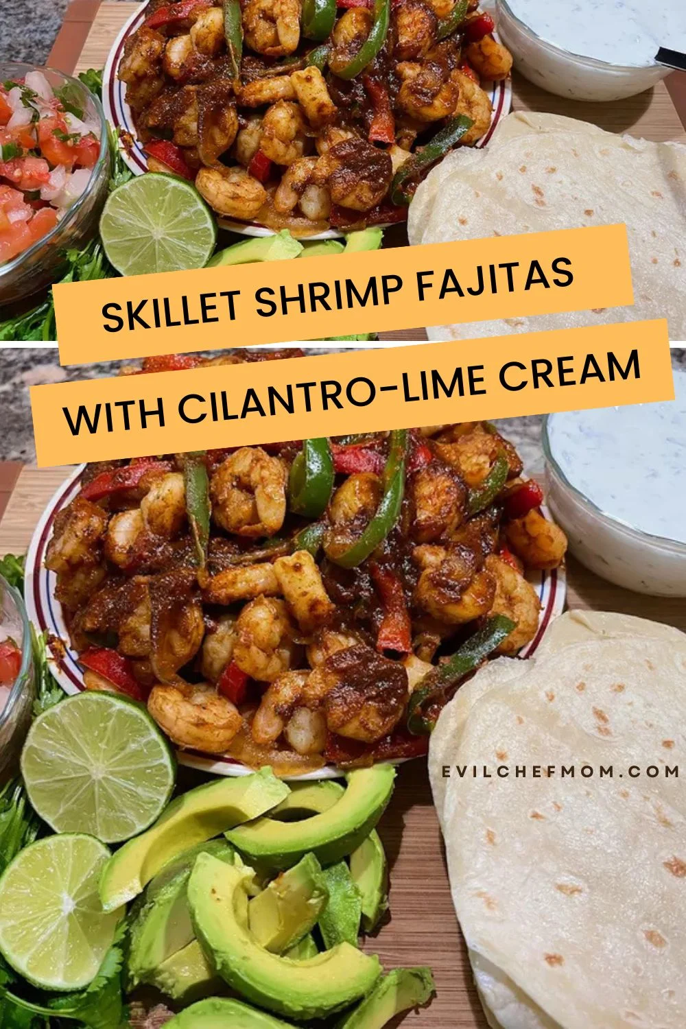 Skillet Shrimp Fajitas with Cilantro-Lime Cream