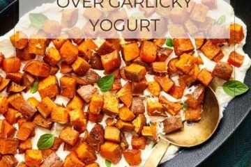 Spice-Roasted Sweet Potatoes over Garlicky Yogurt