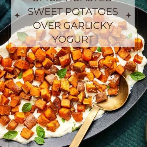 Spice-Roasted Sweet Potatoes over Garlicky Yogurt
