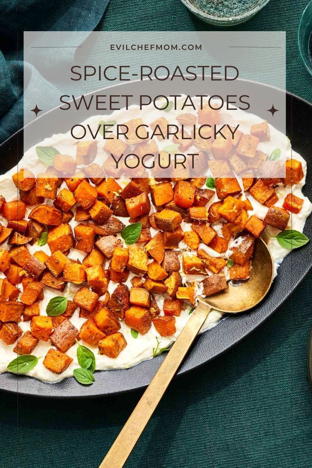 Spice-Roasted Sweet Potatoes over Garlicky Yogurt