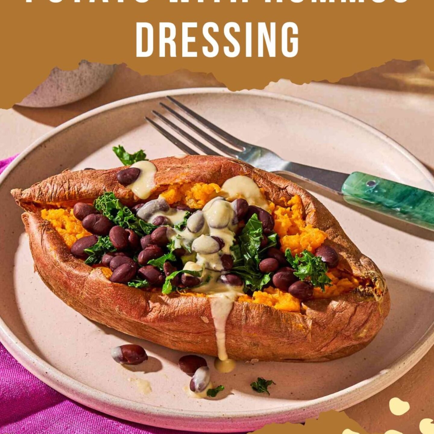 Stuffed Sweet Potato with Hummus Dressing