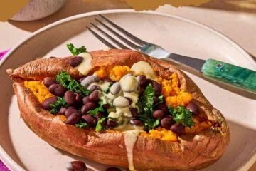 Stuffed Sweet Potato with Hummus Dressing
