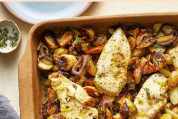 Lemon-Garlic Dump Dinner with Chicken, Potatoes & Brussels Sprouts