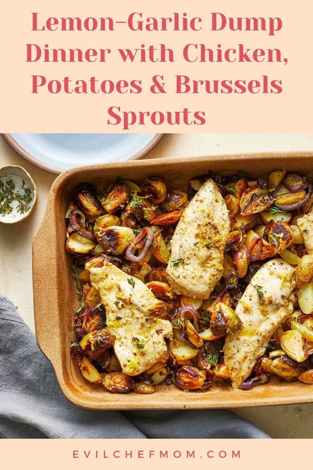 Lemon-Garlic Dump Dinner with Chicken, Potatoes & Brussels Sprouts
