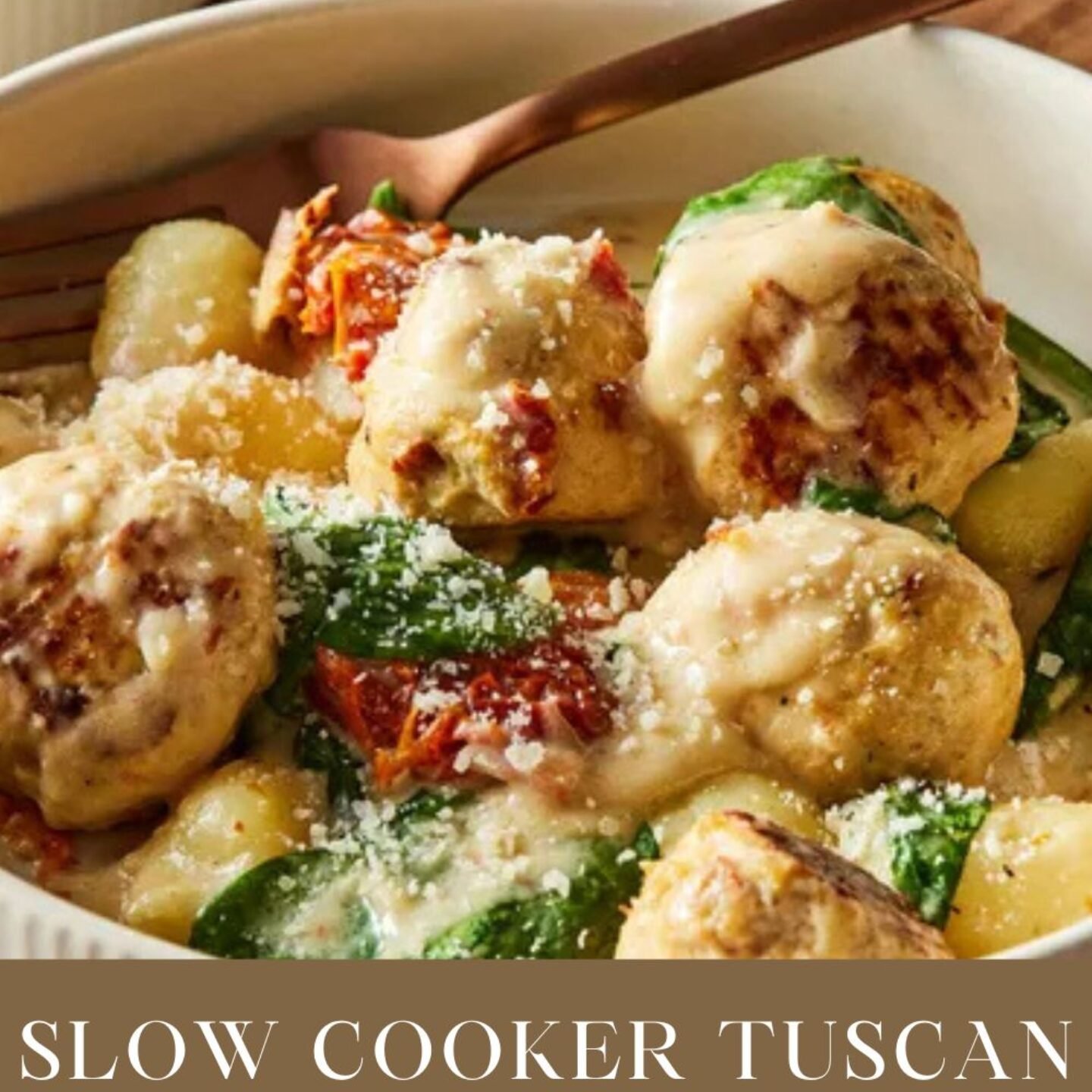 Slow Cooker Tuscan Chicken Meatballs with Gnocchi
