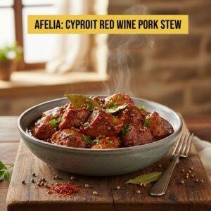 Afelia: Cypriot Red Wine Pork Stew