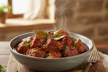 Afelia: Cypriot Red Wine Pork Stew