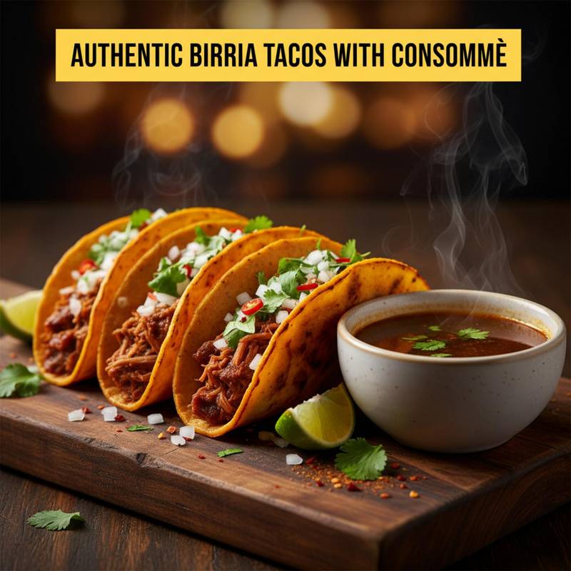 Authentic Birria Tacos with Consommé