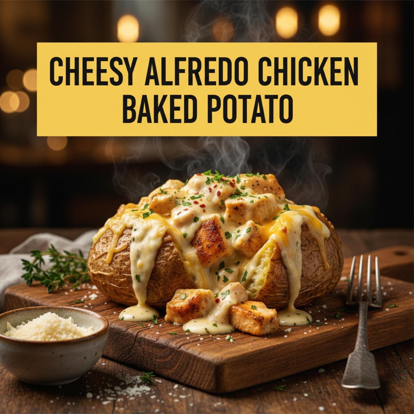 Cheesy Alfredo Chicken Baked Potato
