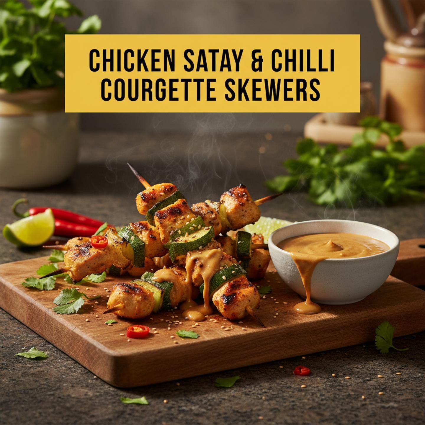 Chicken Satay & Chilli Courgette Skewers