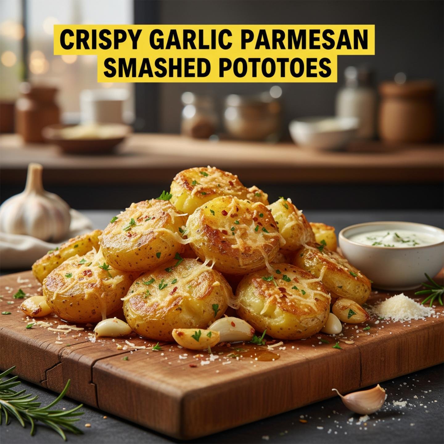 Crispy Garlic Parmesan Smashed Potatoes