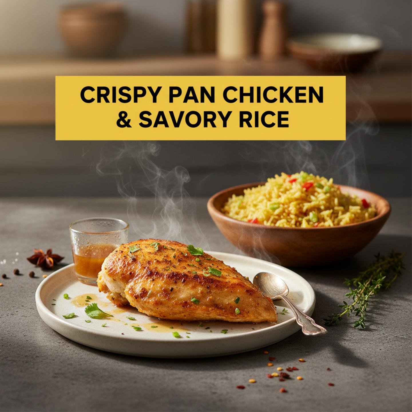 Crispy Pan Chicken & Savory Rice