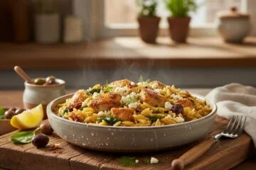 Greek Chicken Orzo Bake