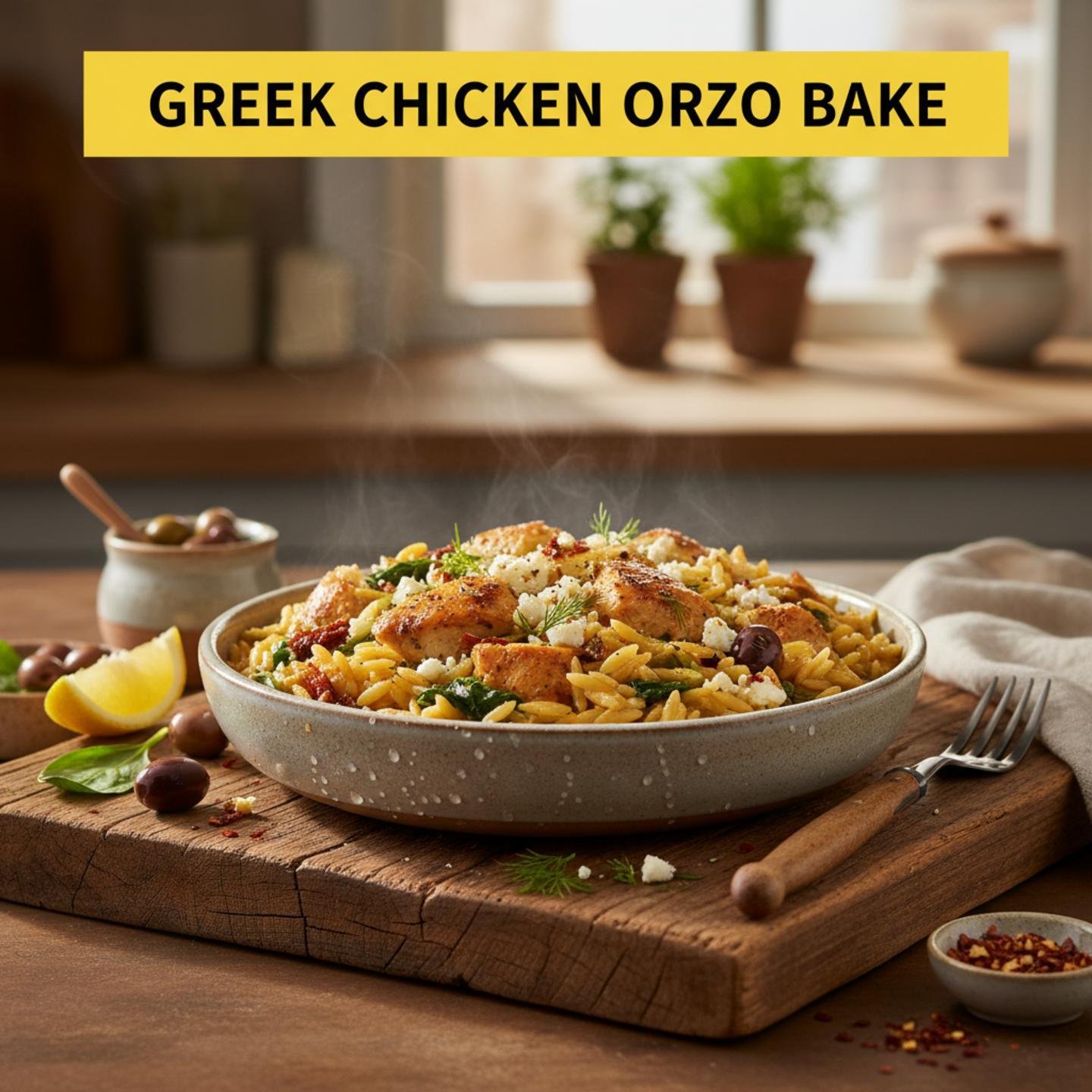 Greek Chicken Orzo Bake