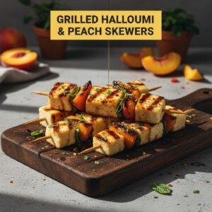 Grilled Halloumi & Peach Skewers
