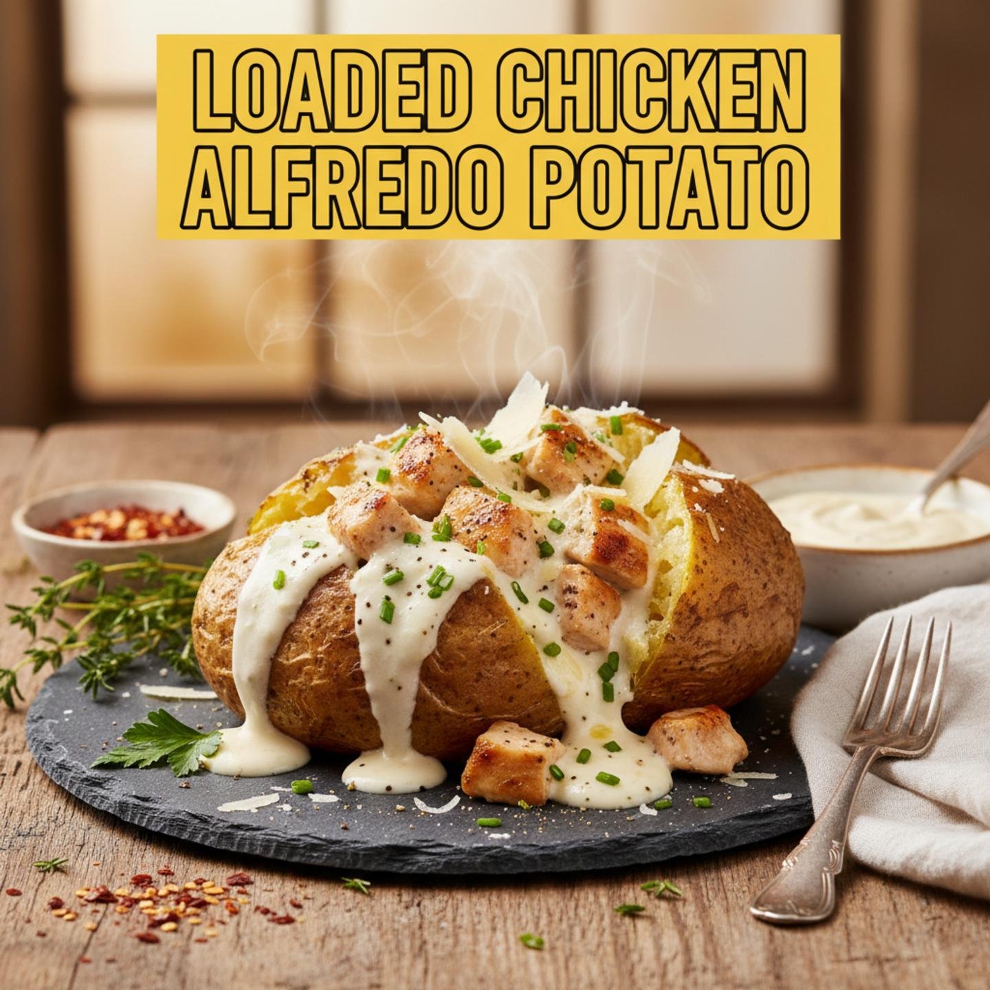 Loaded Chicken Alfredo Potato