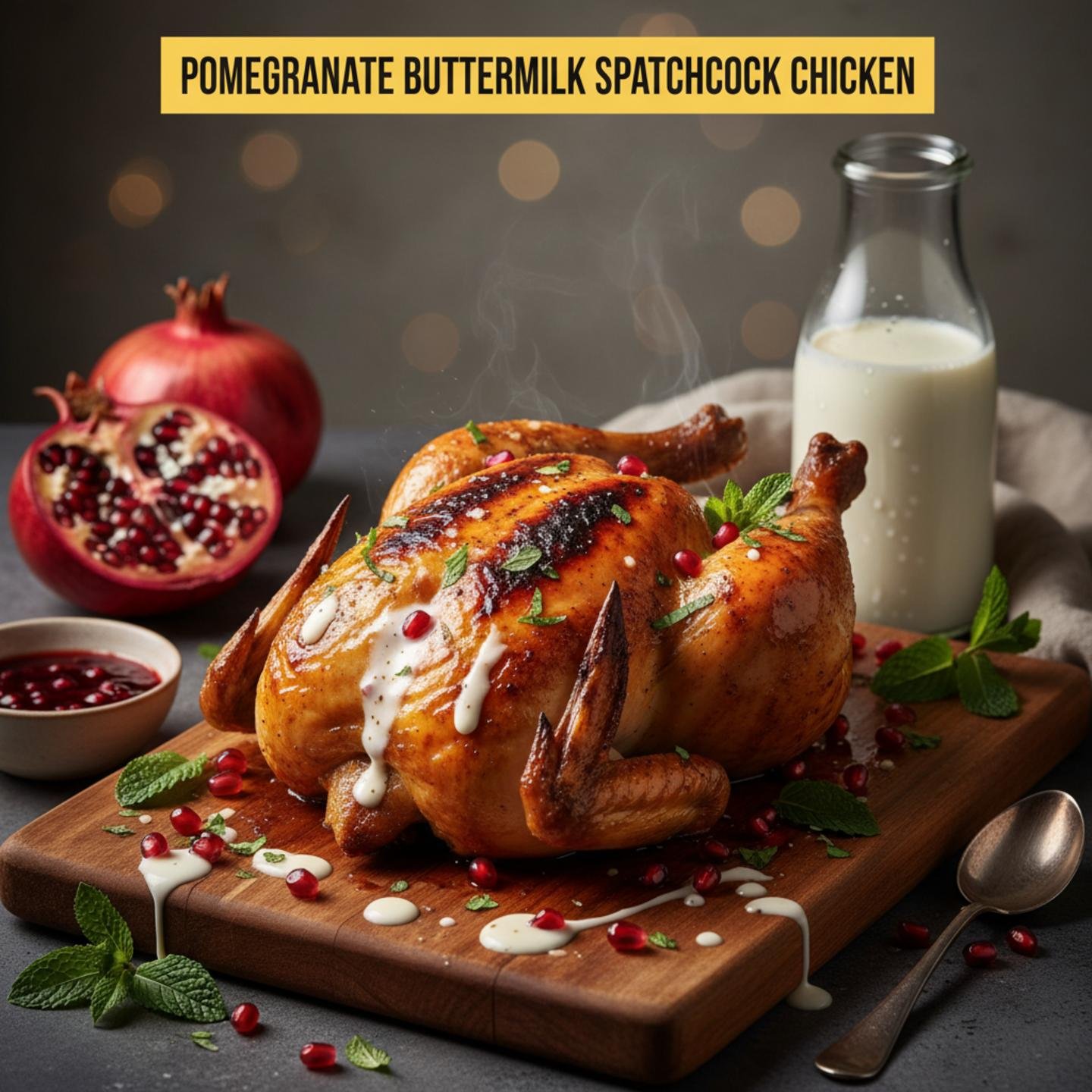 Pomegranate Buttermilk Spatchcock Chicken