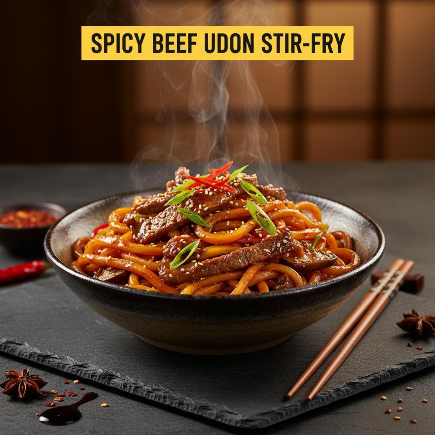 Spicy Beef Udon Stir-Fry