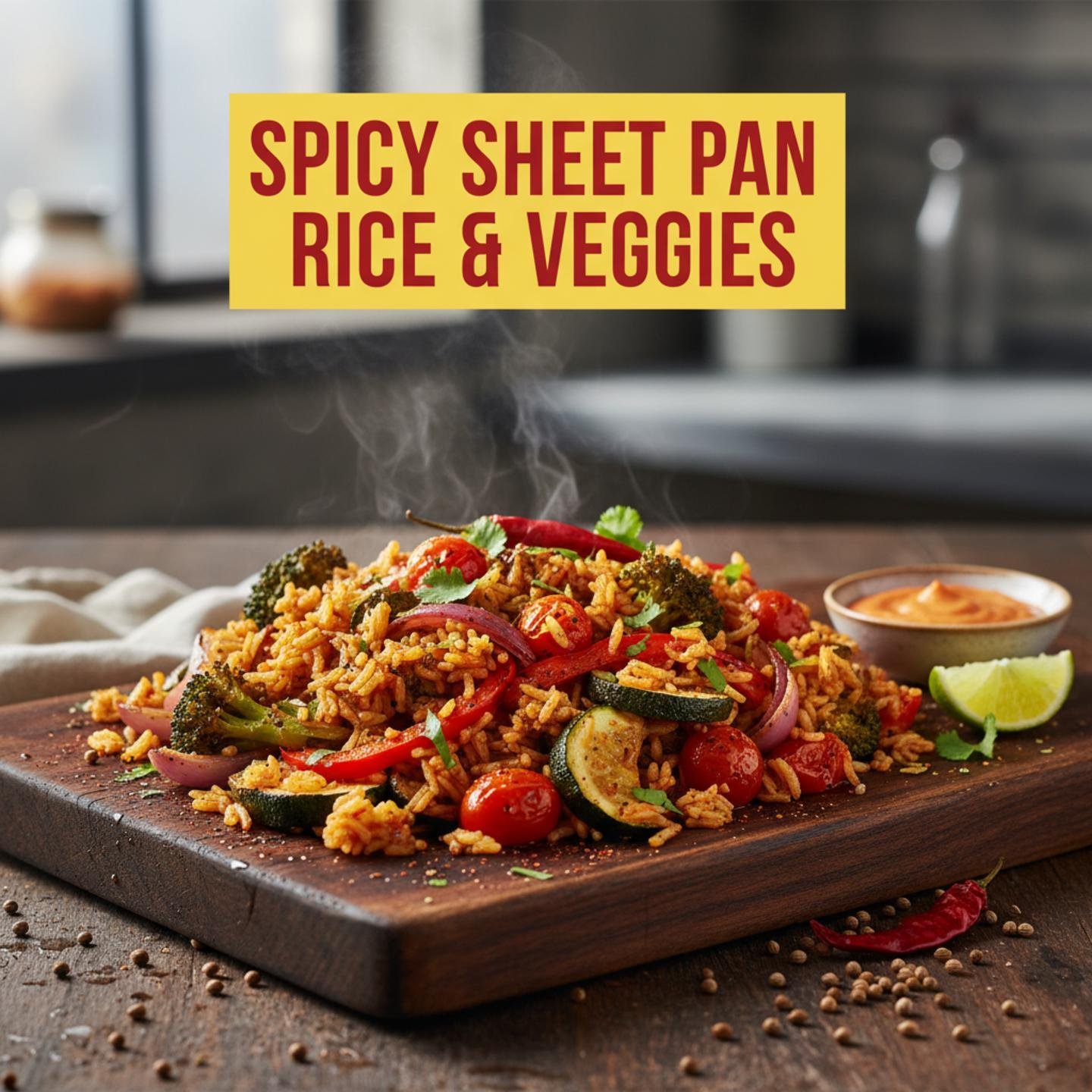 Spicy Sheet Pan Rice & Veggies