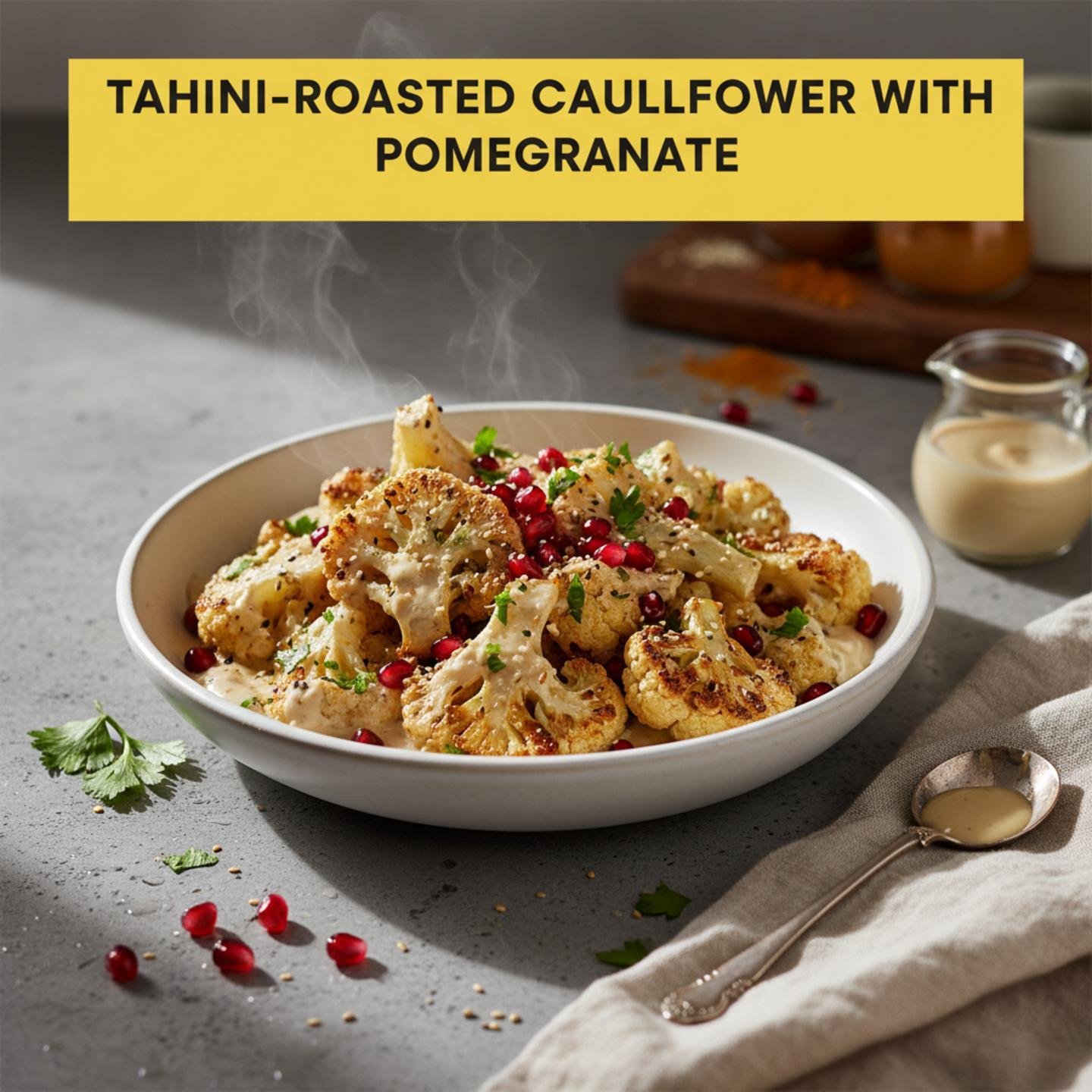 Tahini-Roasted Cauliflower with Pomegranate