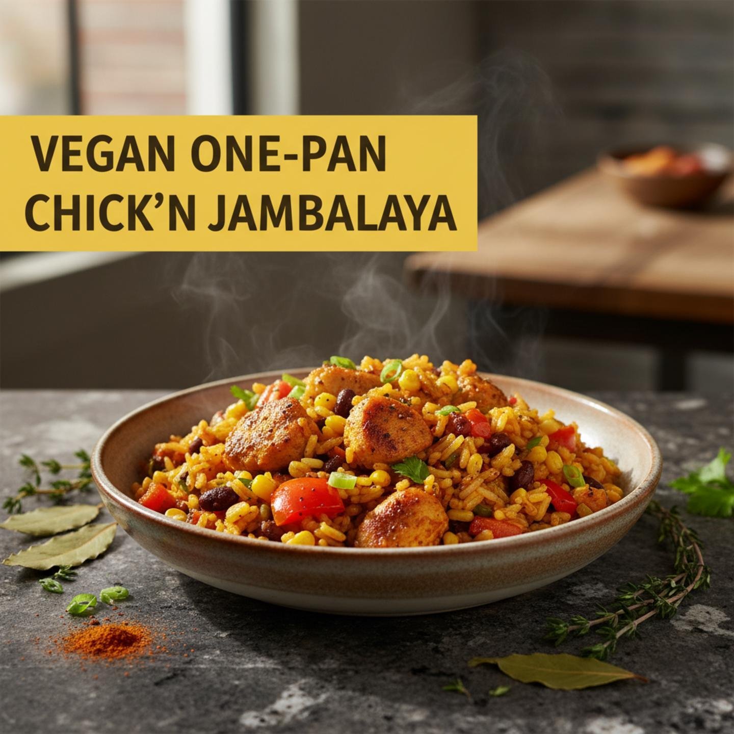 Vegan One-Pan Chick'n Jambalaya