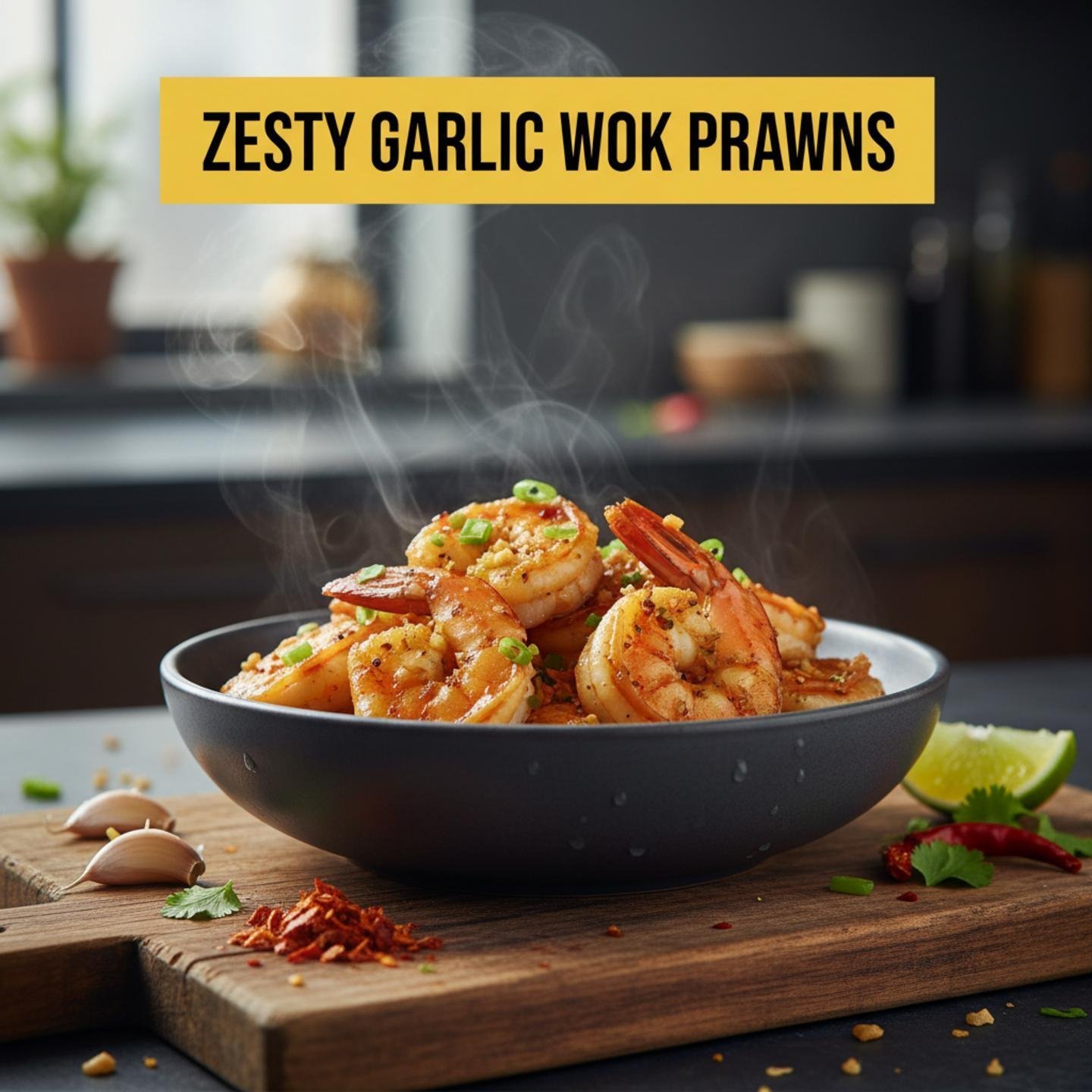 Zesty Garlic Wok Prawns