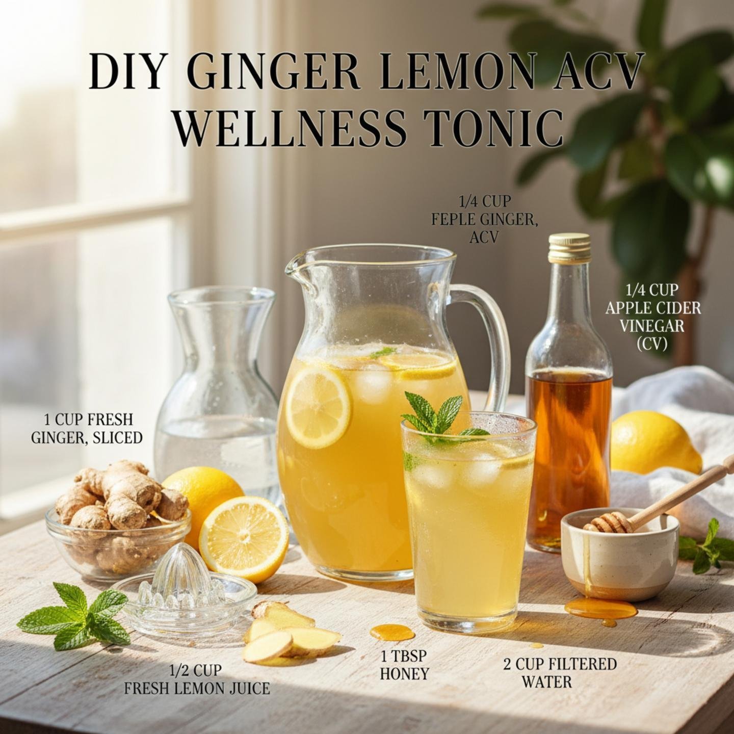 DIY Ginger Lemon ACV Wellness Tonic