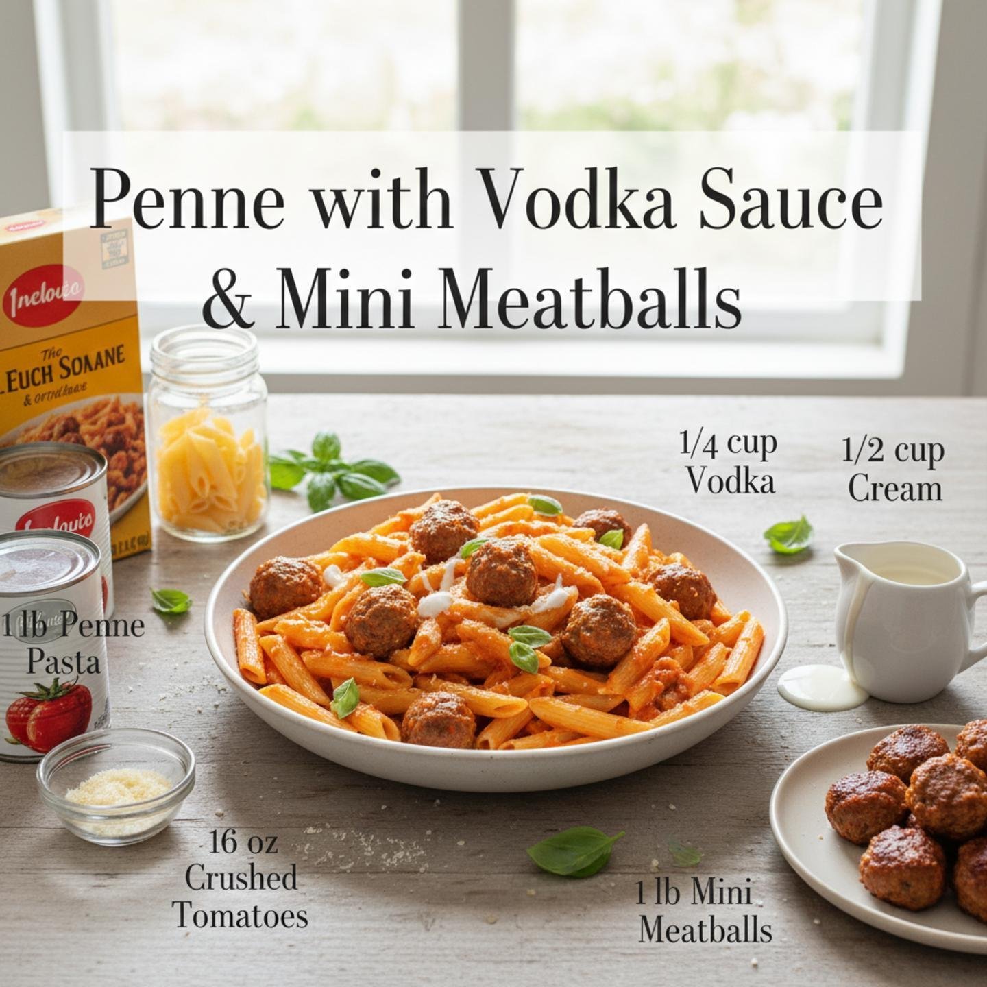 Penne with Vodka Sauce & Mini Meatballs