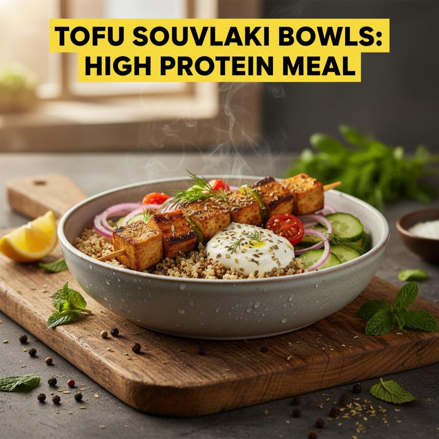Tofu Souvlaki Bowls: High Protein Meal
