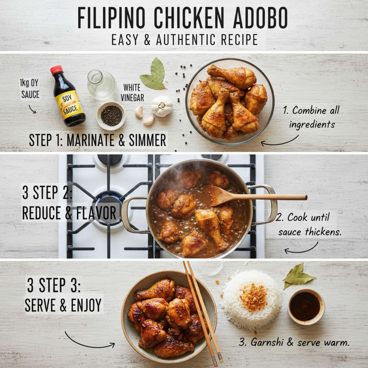 3 Steps to Authentic Filipino Chicken Adobo (Savory)