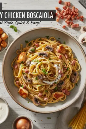 20 Minute Creamy Chicken Boscaiola Pasta (Restaurant Style)