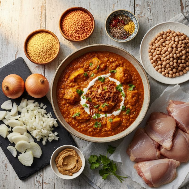 1 Hearty Chicken Dhansak Lentil Curry (Sweet & Sour)