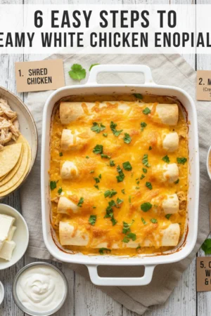 6 Easy Steps to Creamy White Chicken Enchiladas