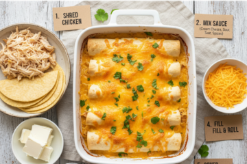 6 Easy Steps to Creamy White Chicken Enchiladas