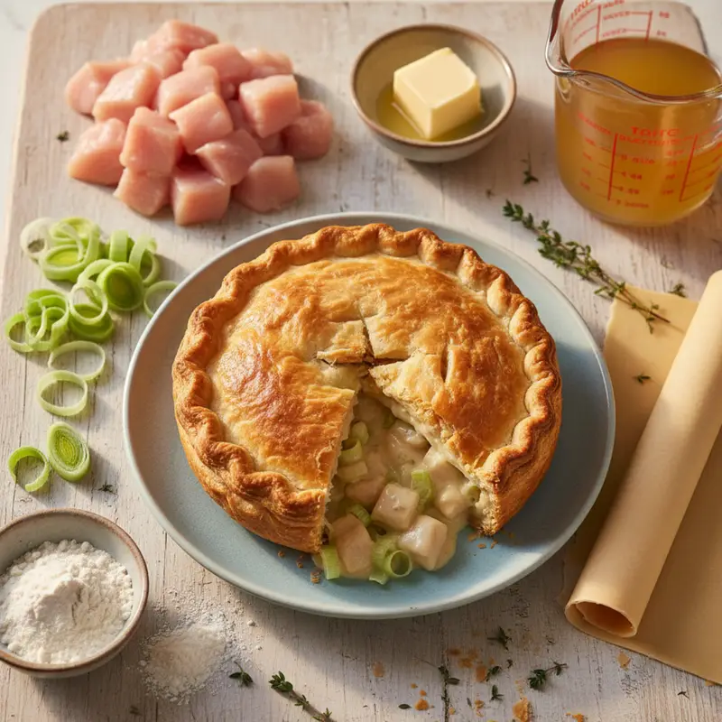 1 Creamy Chicken and Leek Pie with Puff Pastry