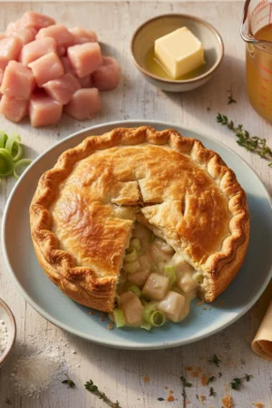 1 Creamy Chicken and Leek Pie with Puff Pastry