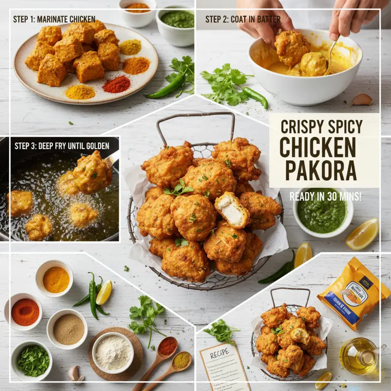 1 Crispy Spicy Chicken Pakora Recipe (Indian Snack)