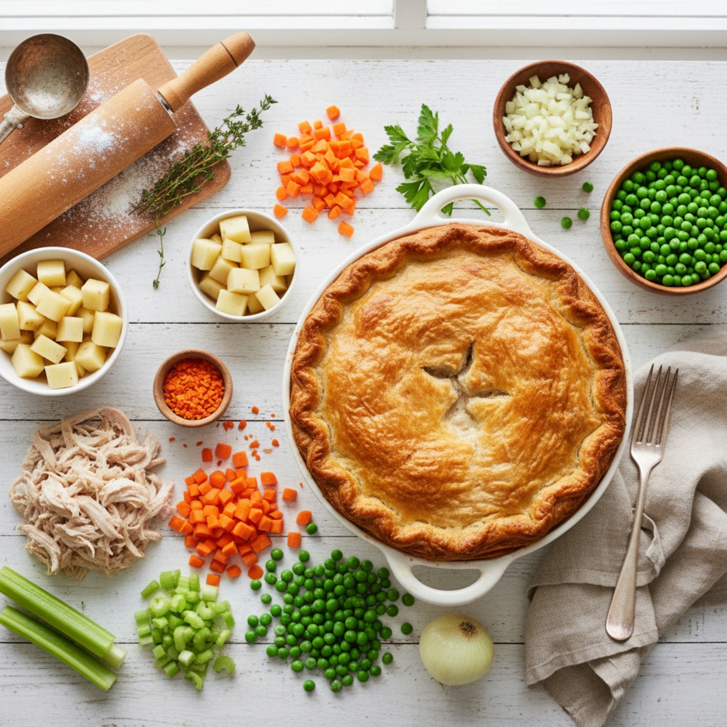 1 Classic Homemade Chicken Pot Pie (Flaky Crust)