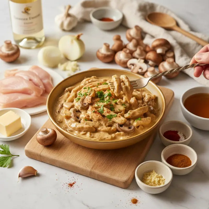 20 Minute Creamy Chicken Stroganoff with Mushrooms