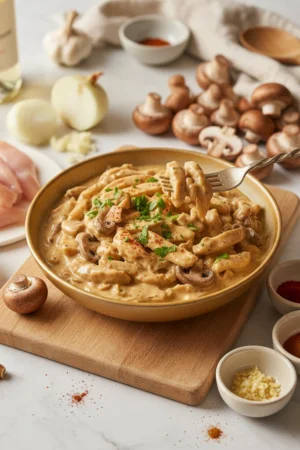 20 Minute Creamy Chicken Stroganoff with Mushrooms
