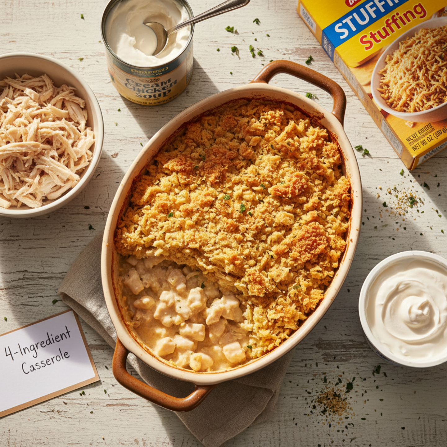 4 Ingredient Chicken and Stuffing Casserole Bake