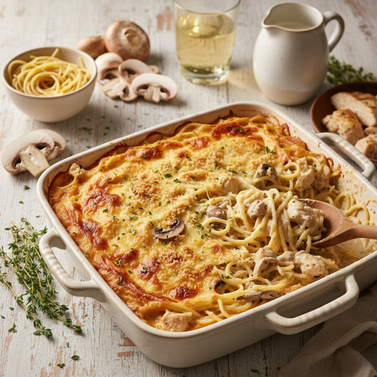 1 Creamy Cheesy Chicken Tetrazzini Pasta Bake