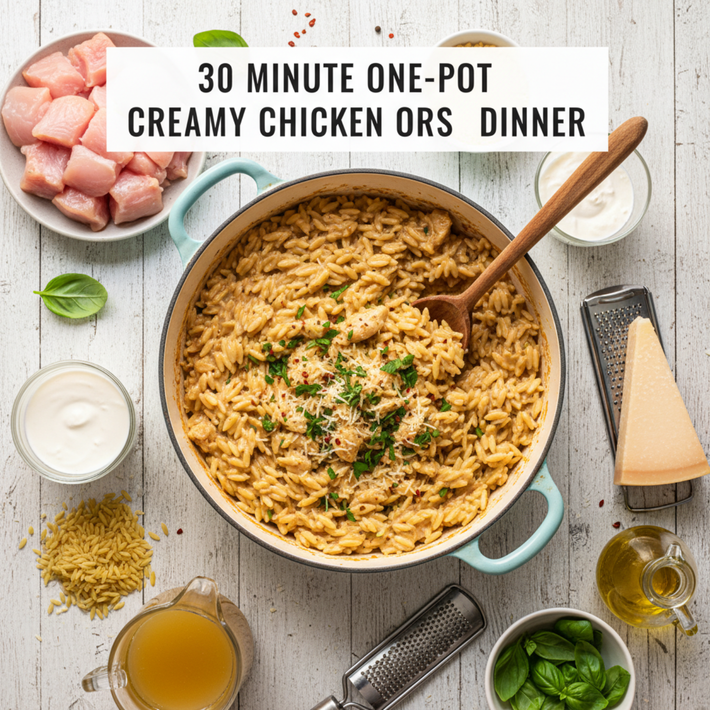 30 Minute One-Pot Creamy Chicken Orzo Dinner