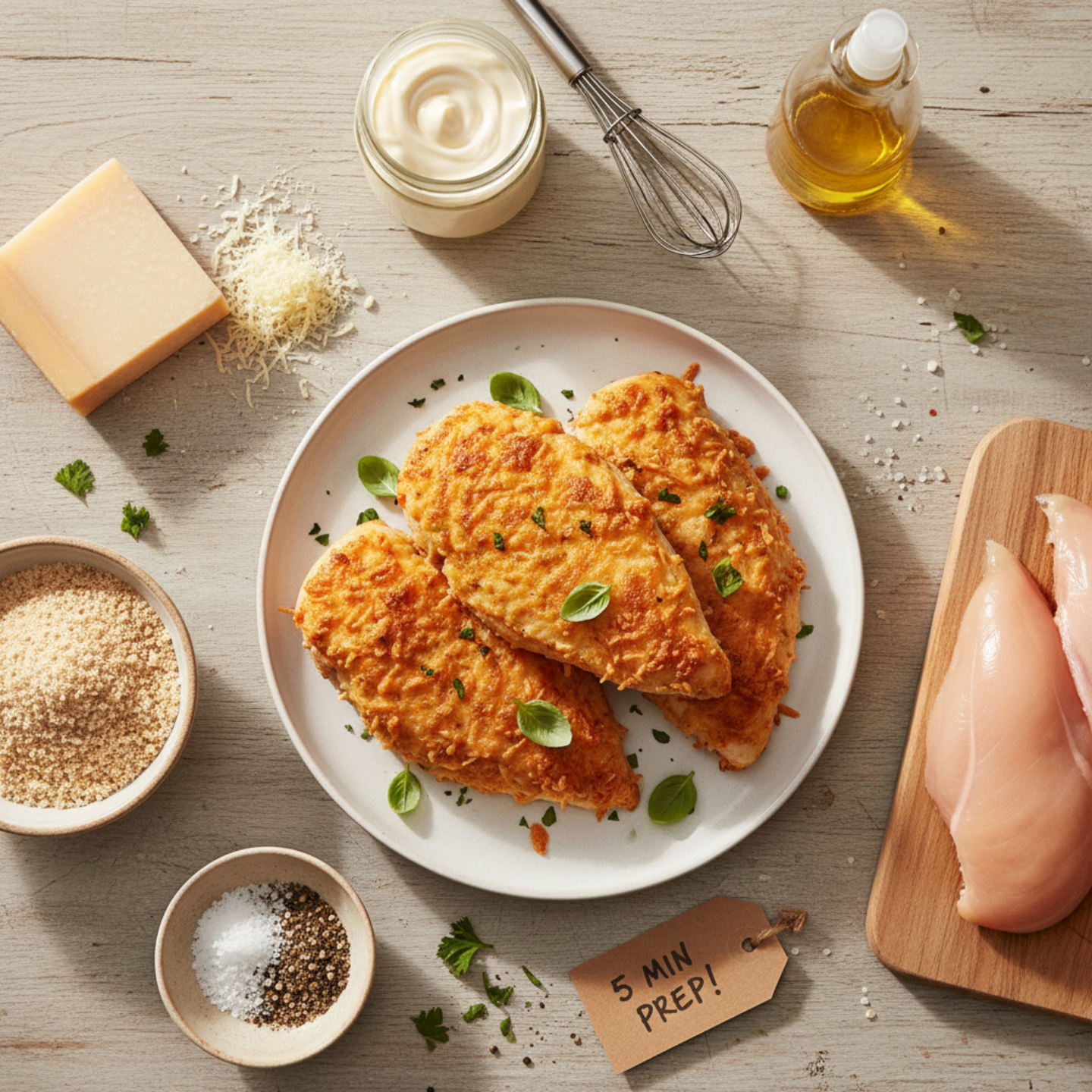 5 Minute Prep Crispy Oven Parmesan Chicken (No Frying)