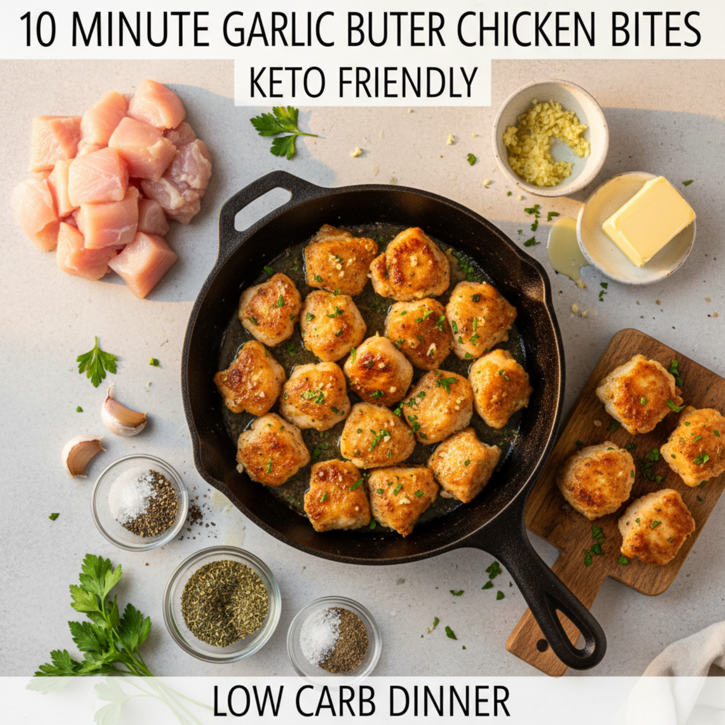 10 Minute Garlic Butter Chicken Bites (Keto Friendly)