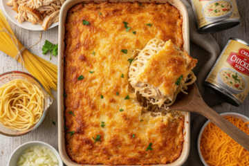 1 Cheesy Homemade Chicken Spaghetti Casserole